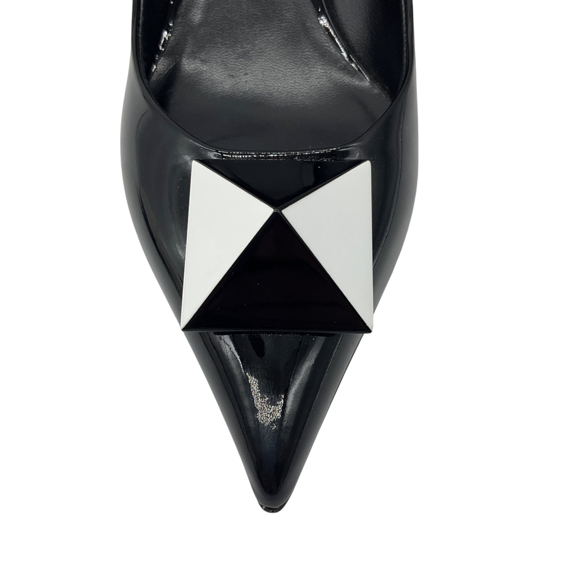 Valentino Black / White 50mm One Stud Patent Leather Pumps