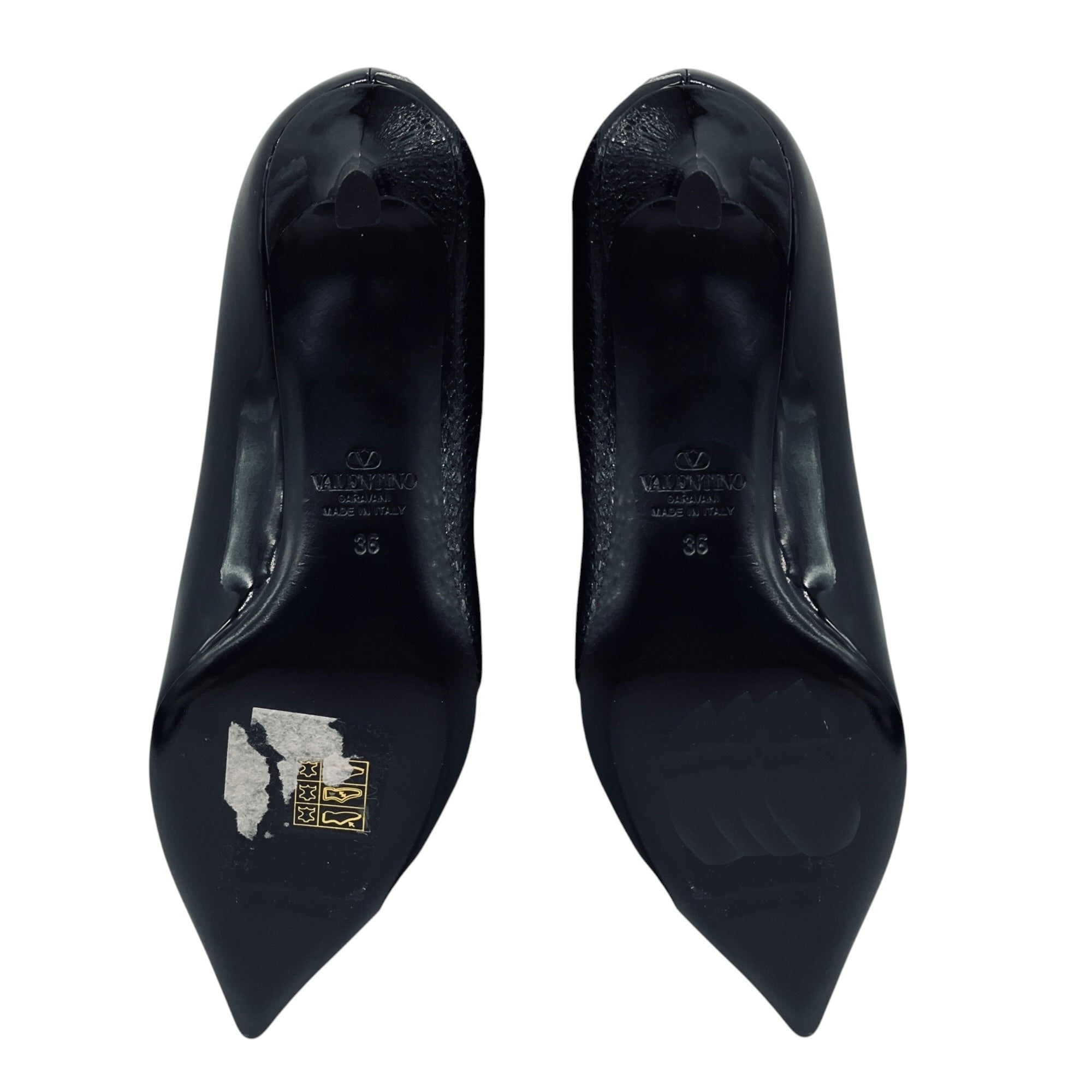 Valentino Black / White 50mm One Stud Patent Leather Pumps