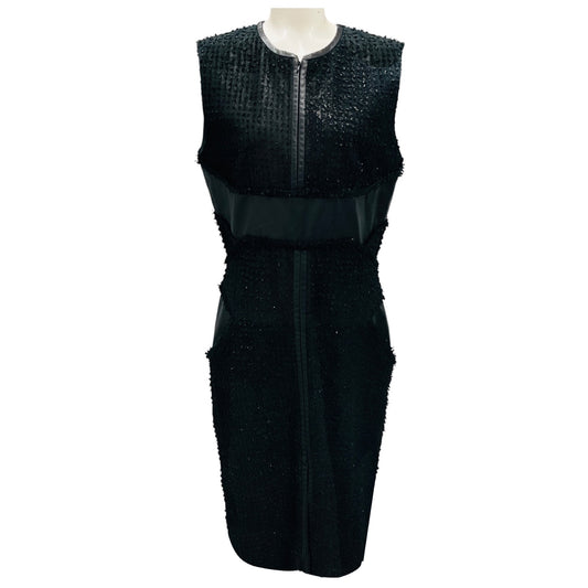 J. Mendel Black Textured Sleeveless Leather Midi Dress