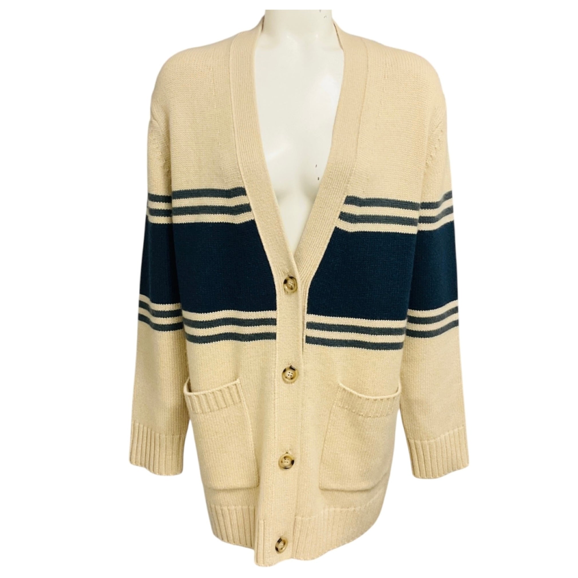 TWP Beige Twine Varsity Phoebe Cashmere Knit Cardigan Sweater