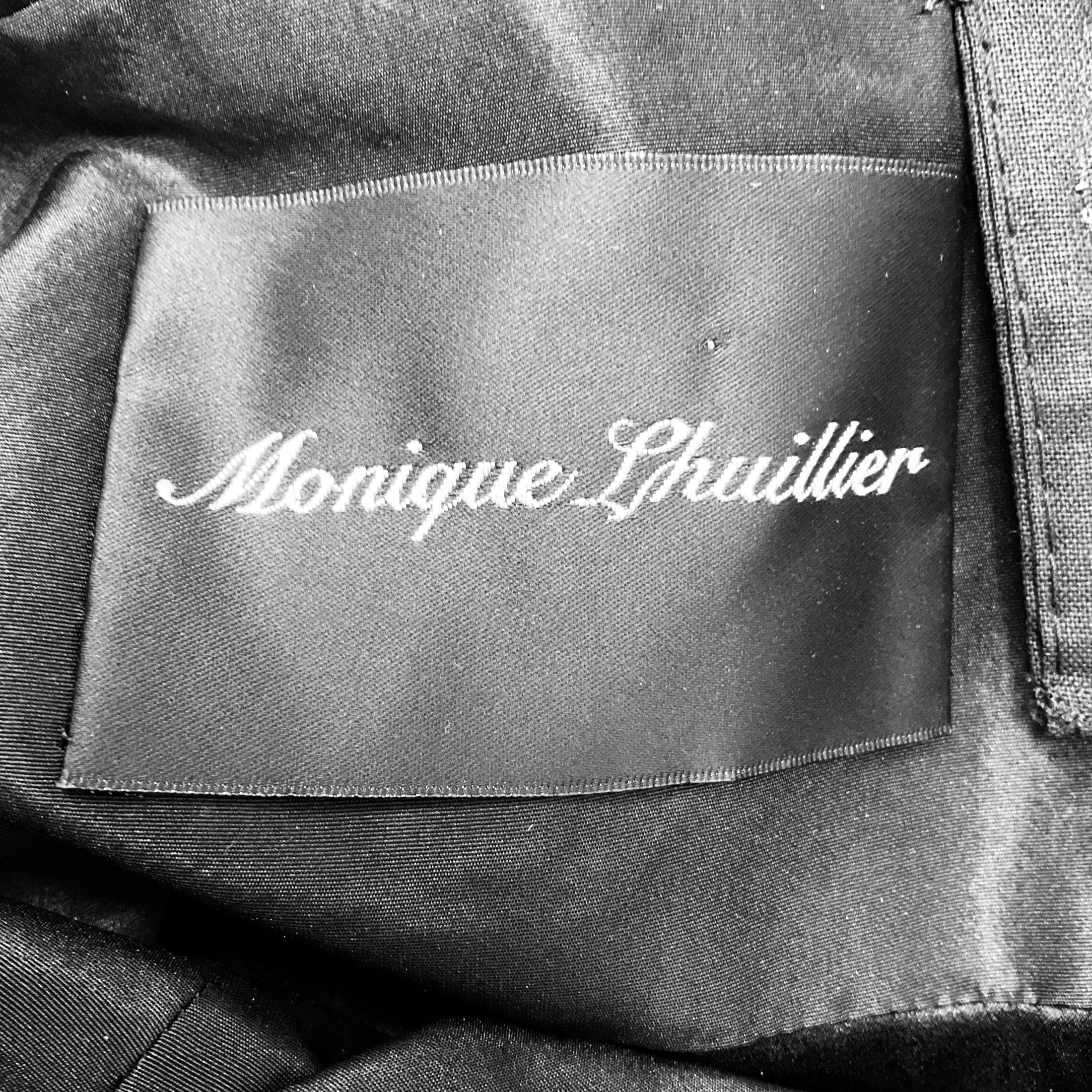 Monique Lhuillier Black Embellished Silk Cocktail Dress