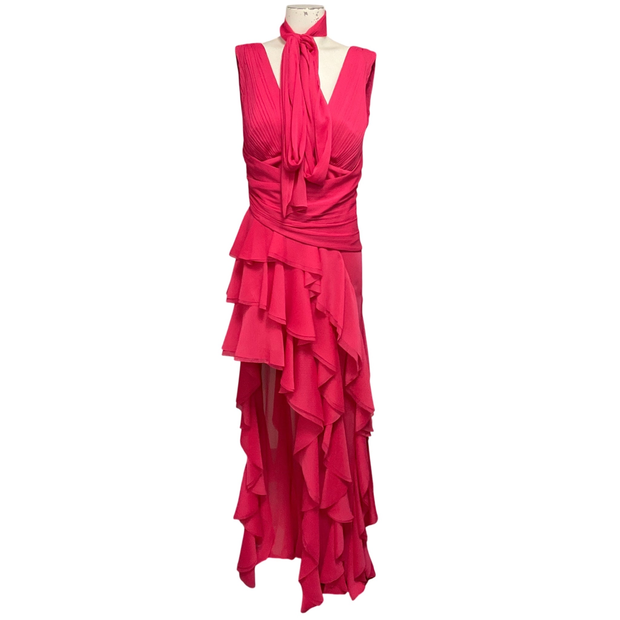 Alice + Olivia Raspberry Holly Ruffle Maxi Dress with Scarf
