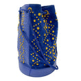 Load image into Gallery viewer, Yves Saint Laurent Rive Gauche Vintage Blue / Gold Studded Suede and Leather Handba
