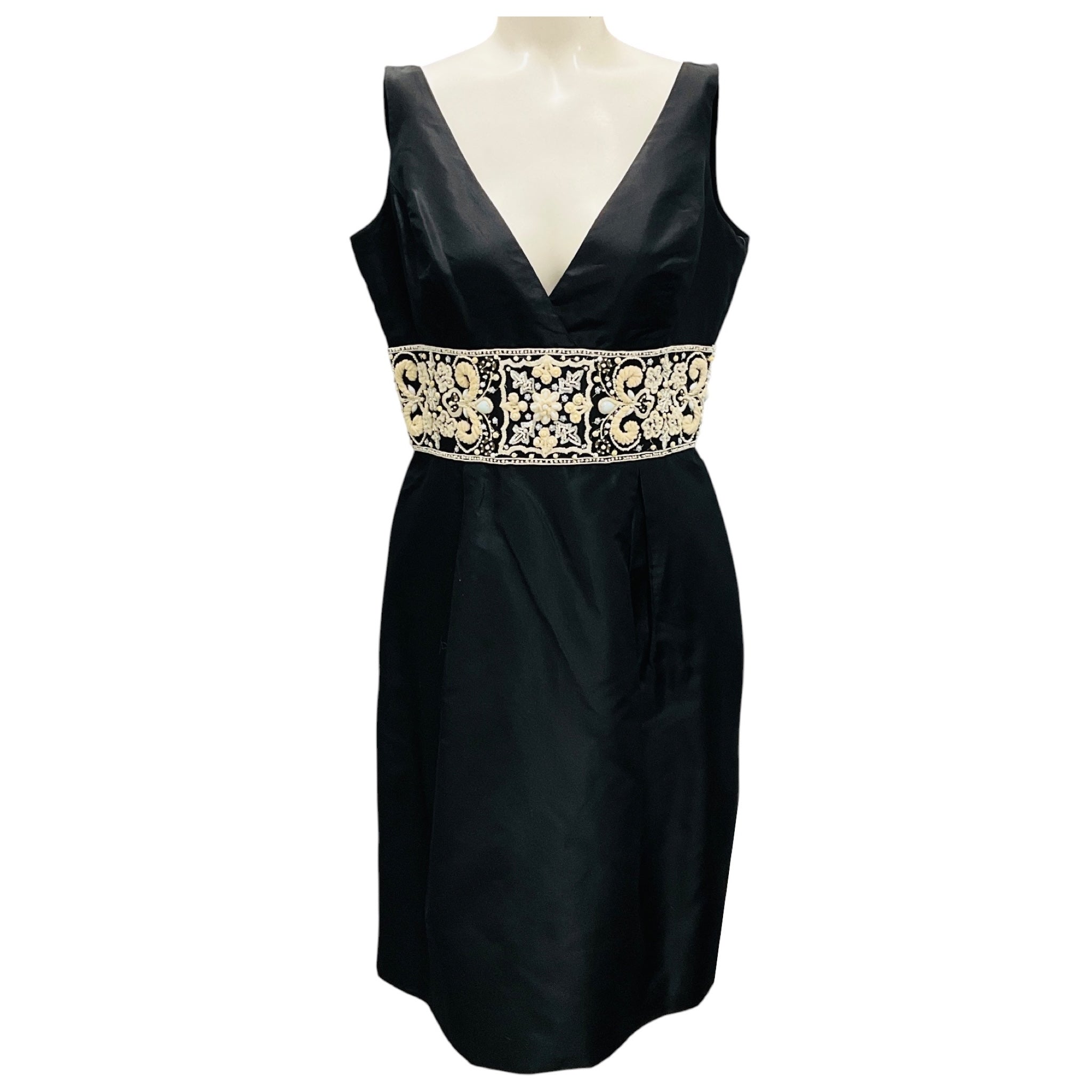 Monique Lhuillier Black Embellished Silk Cocktail Dress