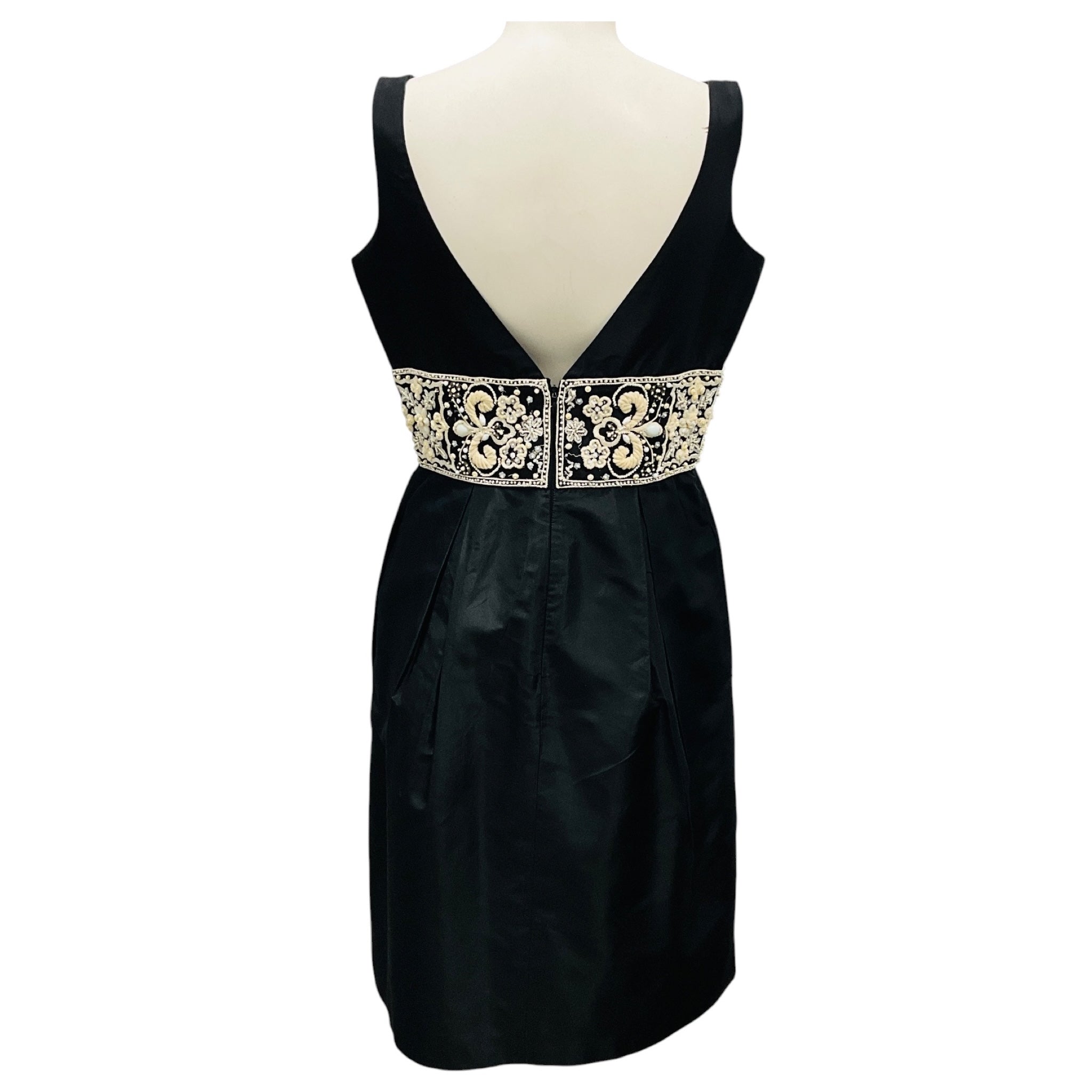 Monique Lhuillier Black Embellished Silk Cocktail Dress