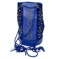 Load image into Gallery viewer, Yves Saint Laurent Rive Gauche Vintage Blue / Gold Studded Suede and Leather Handba
