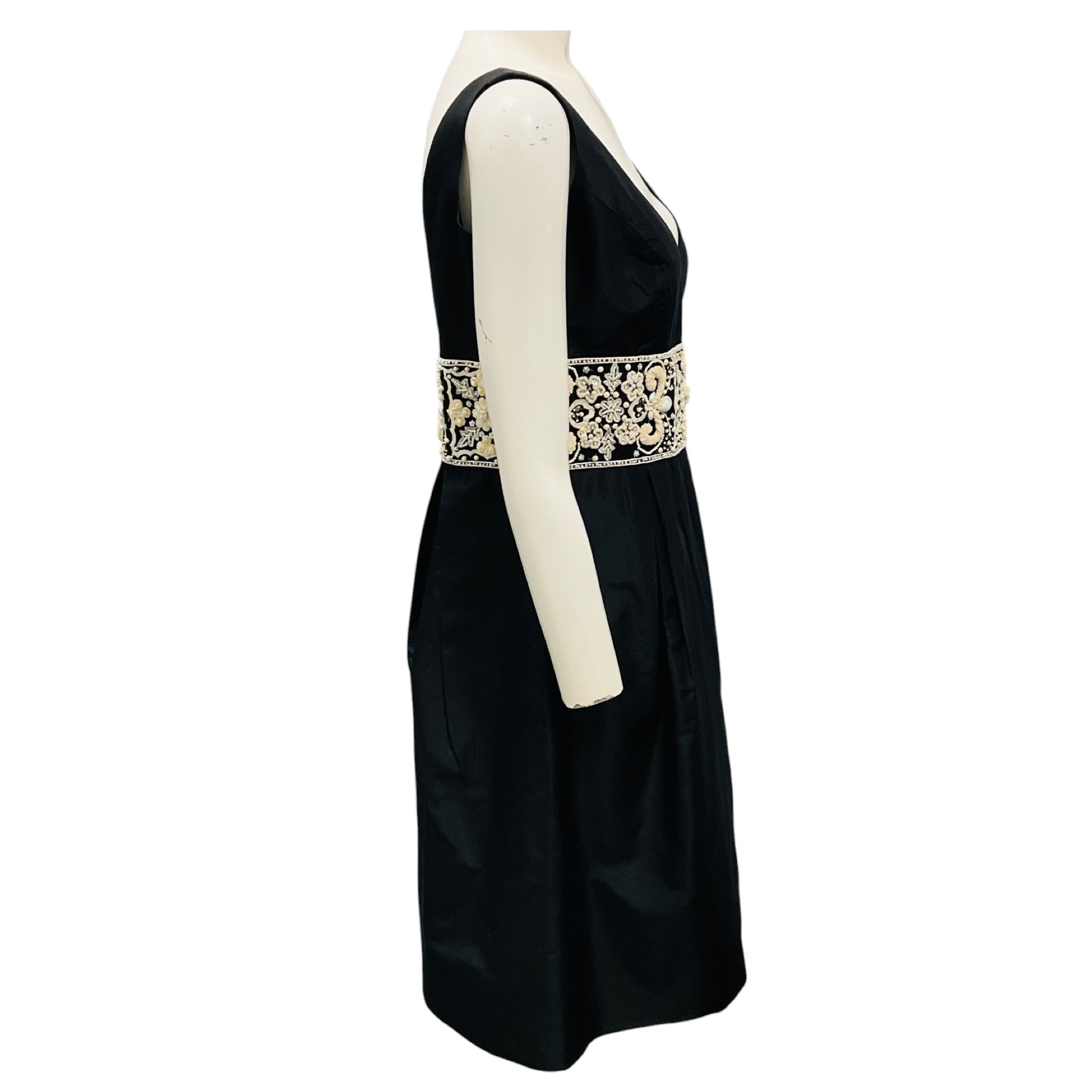 Monique Lhuillier Black Embellished Silk Cocktail Dress