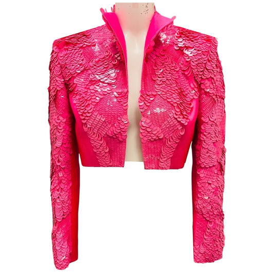 Ruben Singer Pink Sequin Embellished Cropped Jacket
