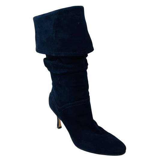Manolo Blahnik Navy Blue Suede Slouch Boots