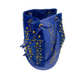 Load image into Gallery viewer, Yves Saint Laurent Rive Gauche Vintage Blue / Gold Studded Suede and Leather Handba
