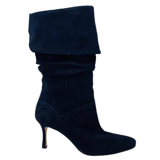 Manolo Blahnik Navy Blue Suede Slouch Boots