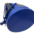 Load image into Gallery viewer, Yves Saint Laurent Rive Gauche Vintage Blue / Gold Studded Suede and Leather Handba
