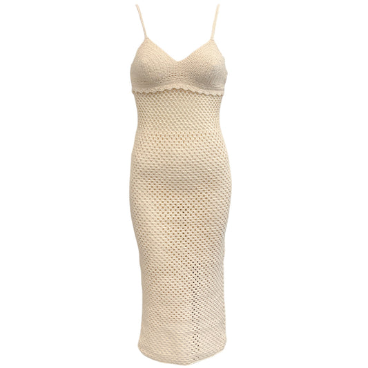 Santicler Ivory Open Knit Crochet Dress with Pearl Buttons
