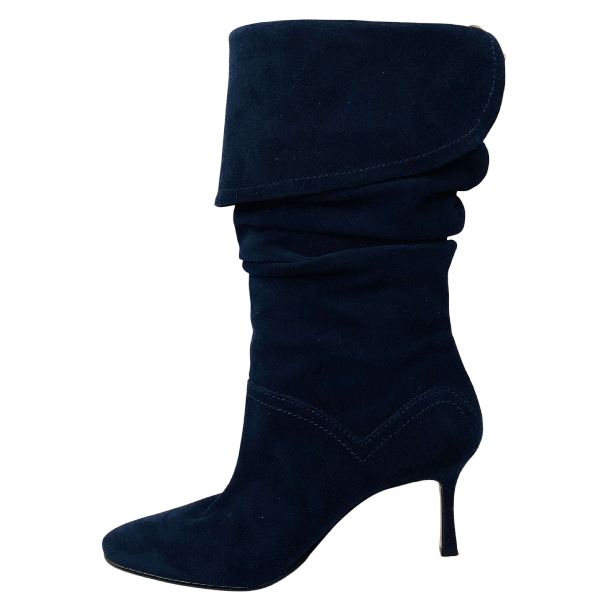 Manolo Blahnik Navy Blue Suede Slouch Boots