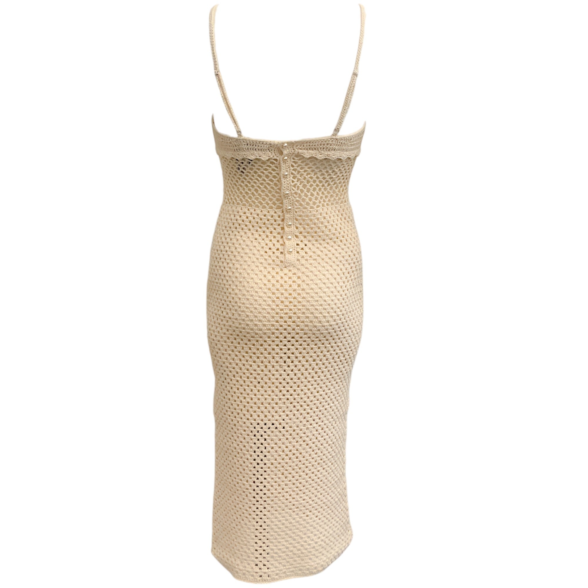 Santicler Ivory Open Knit Crochet Dress with Pearl Buttons