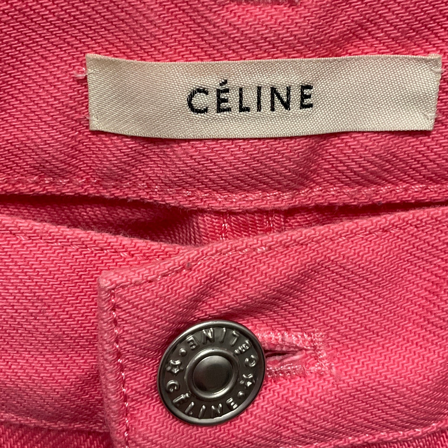 Celine Pink Frayed Hem Straight Leg Cotton Denim Jeans