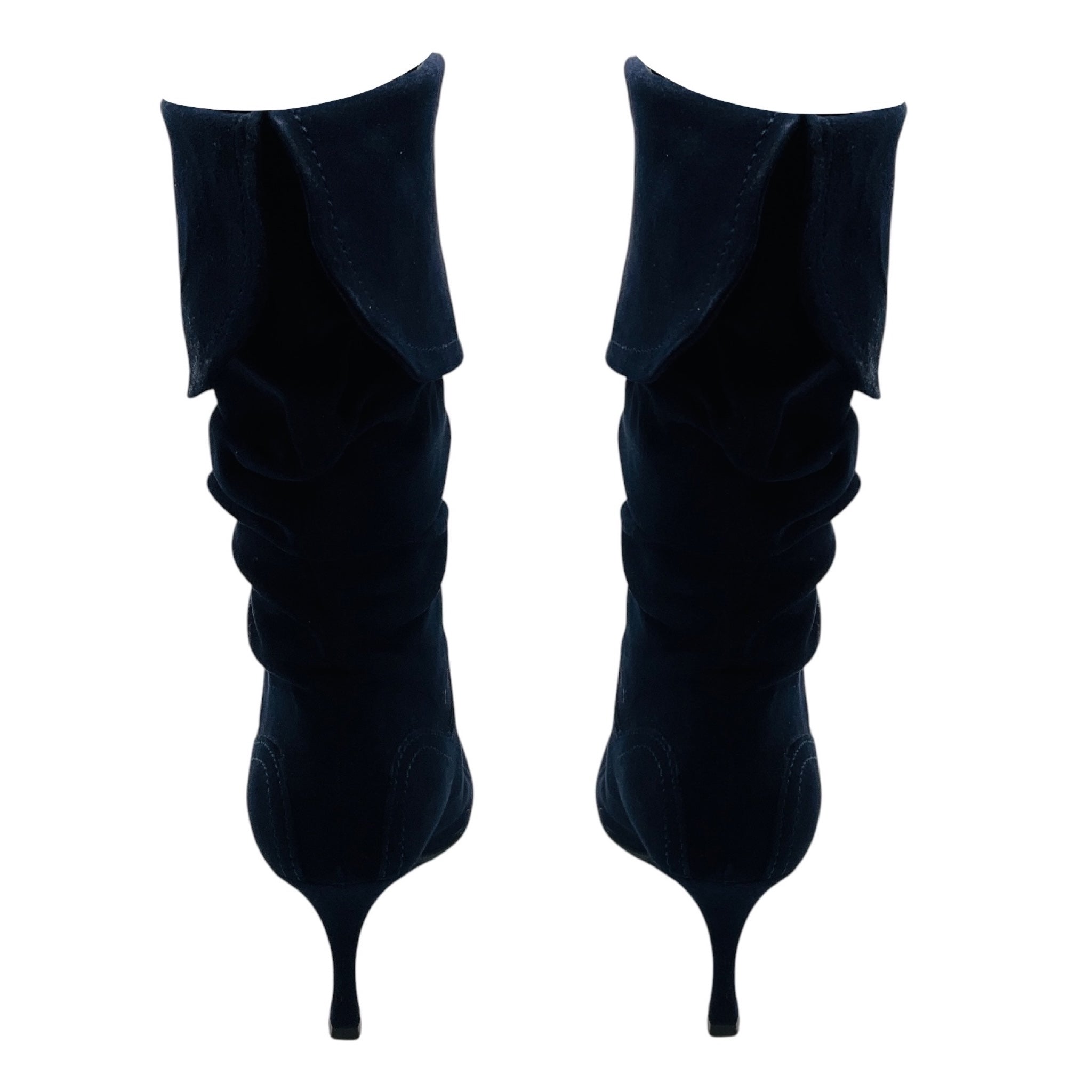 Manolo Blahnik Navy Blue Suede Slouch Boots