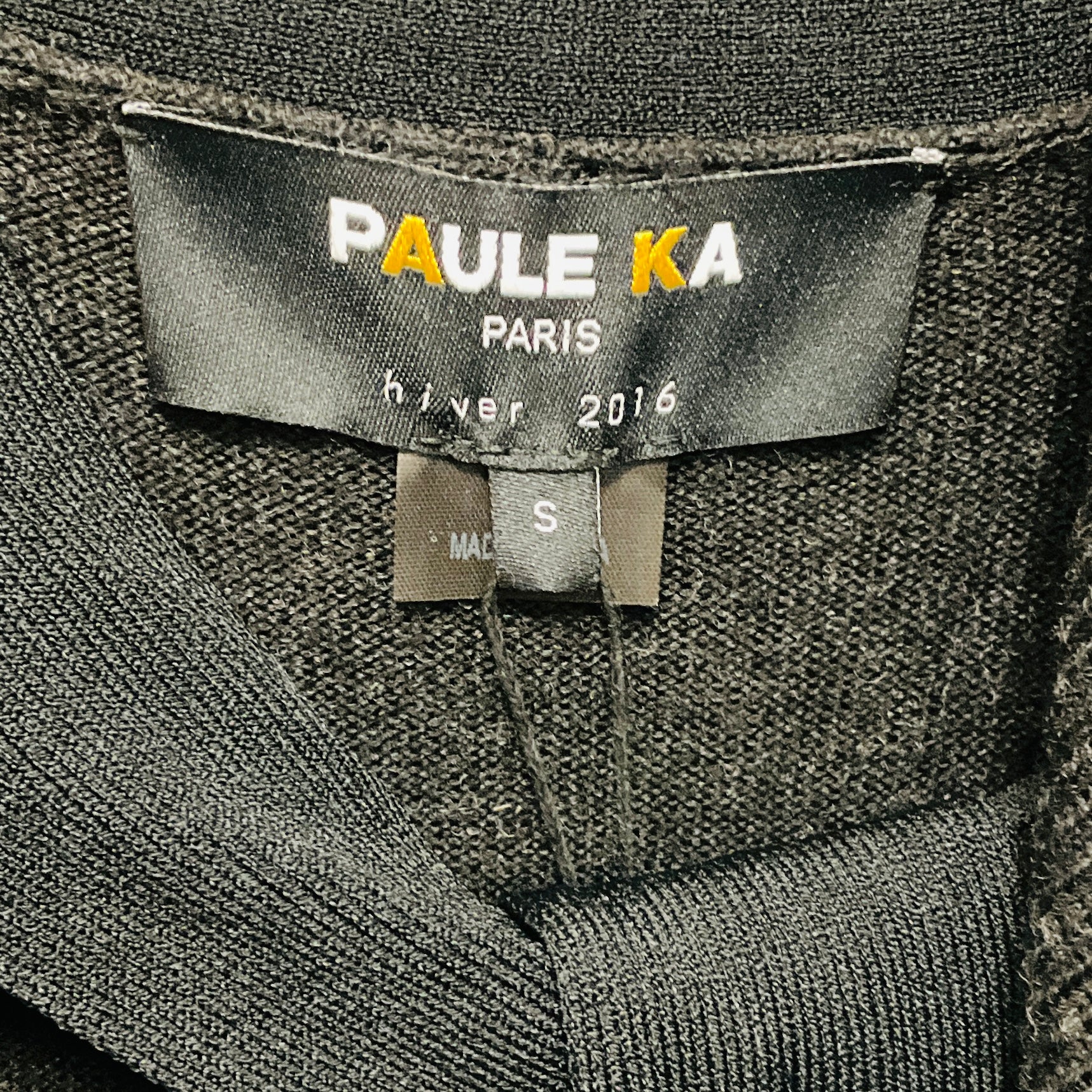 Paule Ka Charcoal Grey Cropped Wool Knit Cardigan Sweater