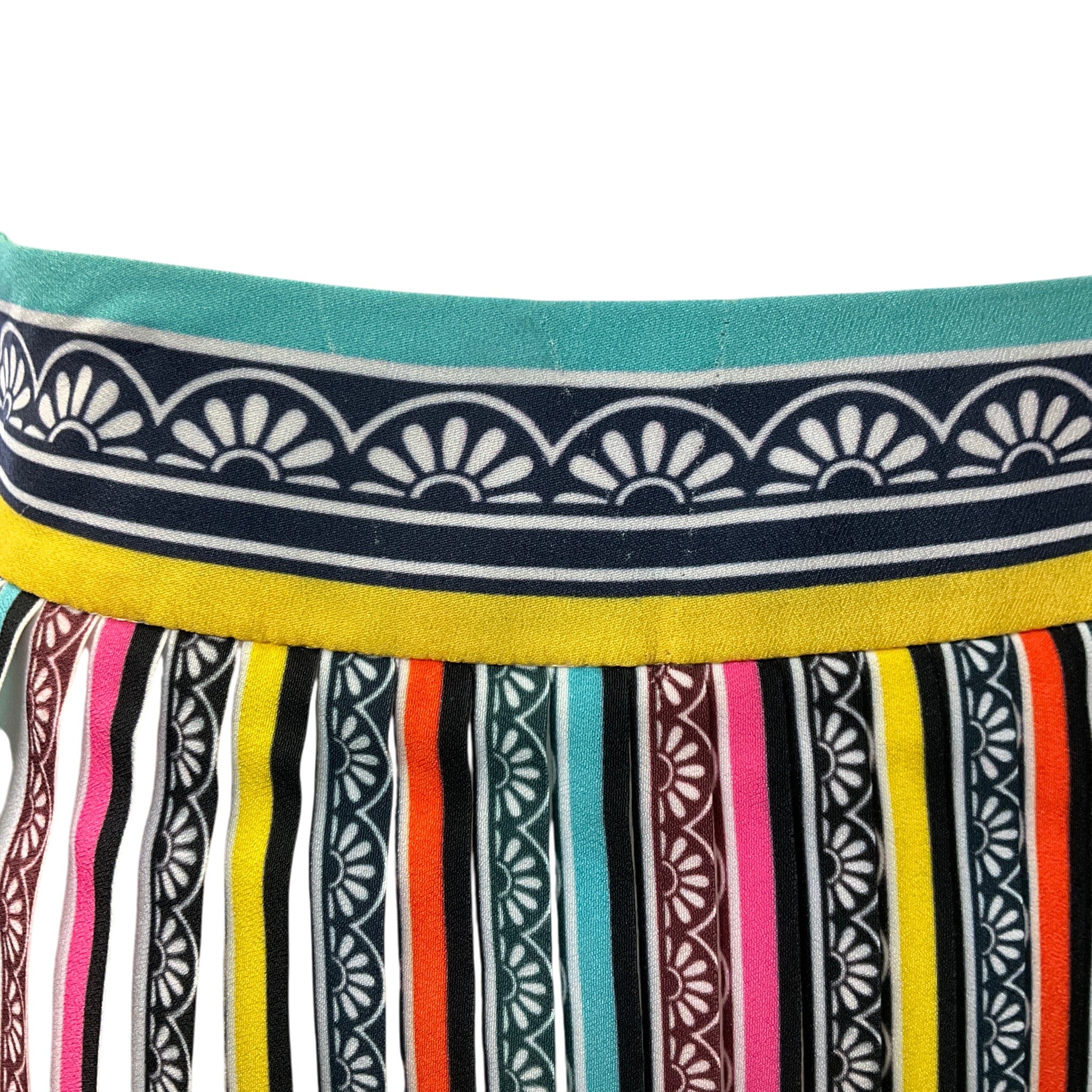Mary Katrantzou White Multi Striped Pleated Tiered Skirt