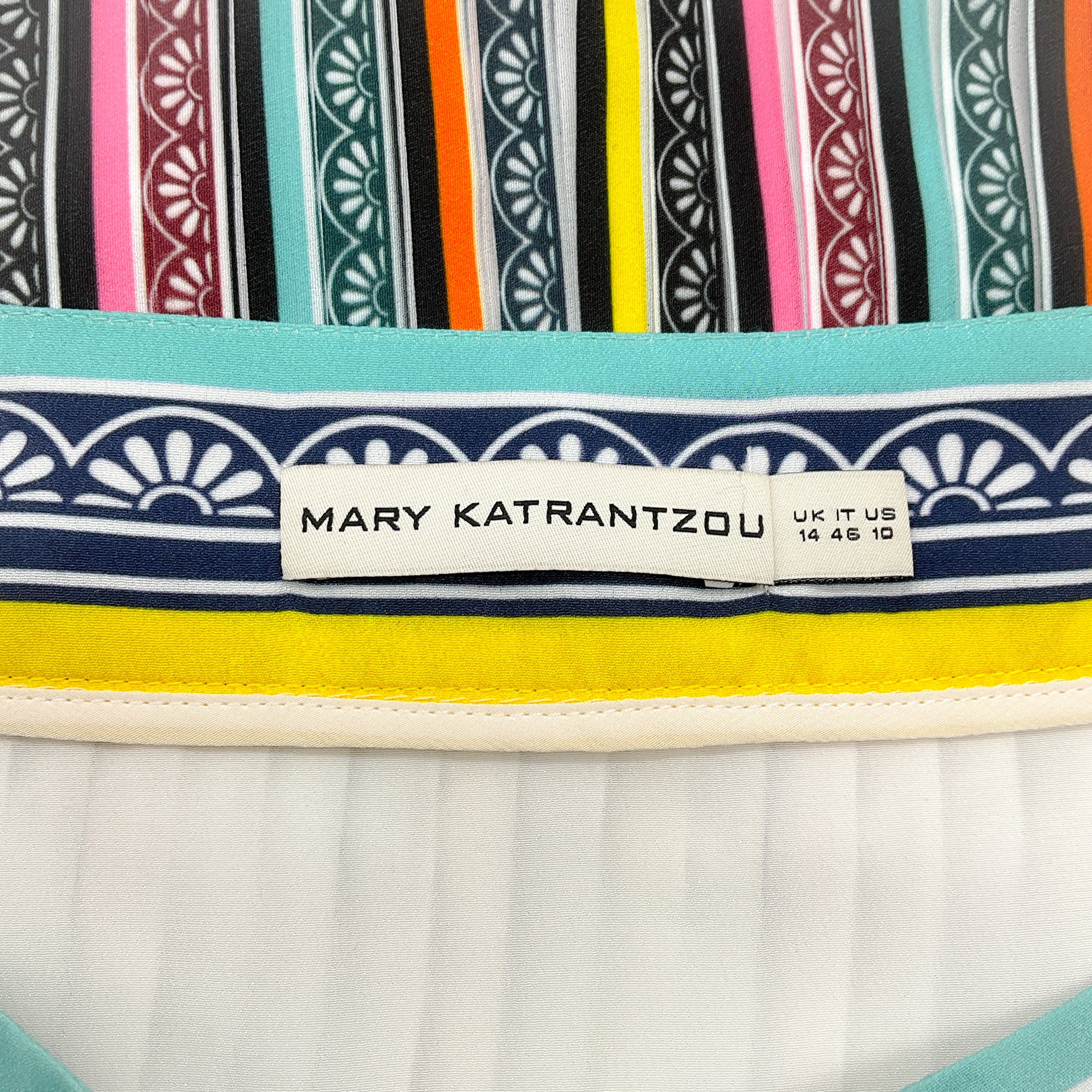 Mary Katrantzou White Multi Striped Pleated Tiered Skirt