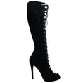Load image into Gallery viewer, Giambattista Valli Black Suede Open Toe Lace Up Tall Boots
