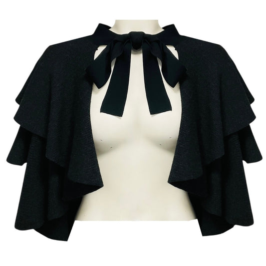 Paule Ka Charcoal Grey Cropped Wool Knit Cardigan Sweater
