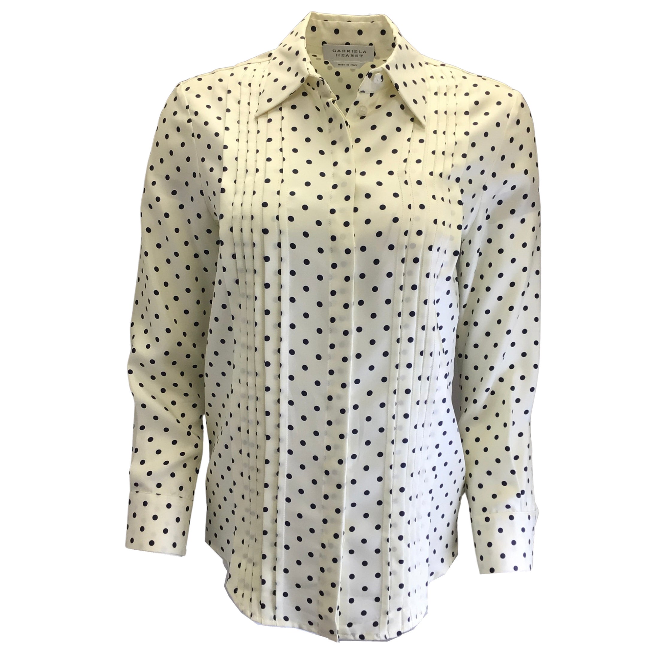 Gabriela Hearst Ivory / Navy Blue Mirtha Pinktucked Polka Dotted Long Sleeved Button-down Silk Blouse