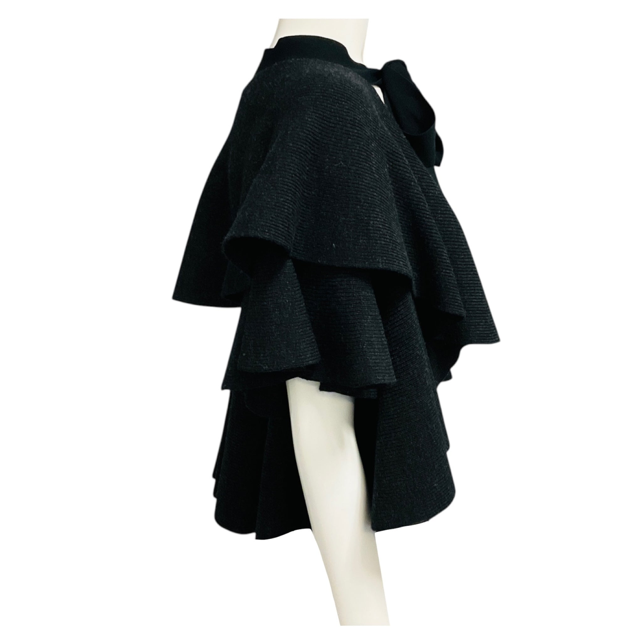 Paule Ka Charcoal Grey Cropped Wool Knit Cardigan Sweater