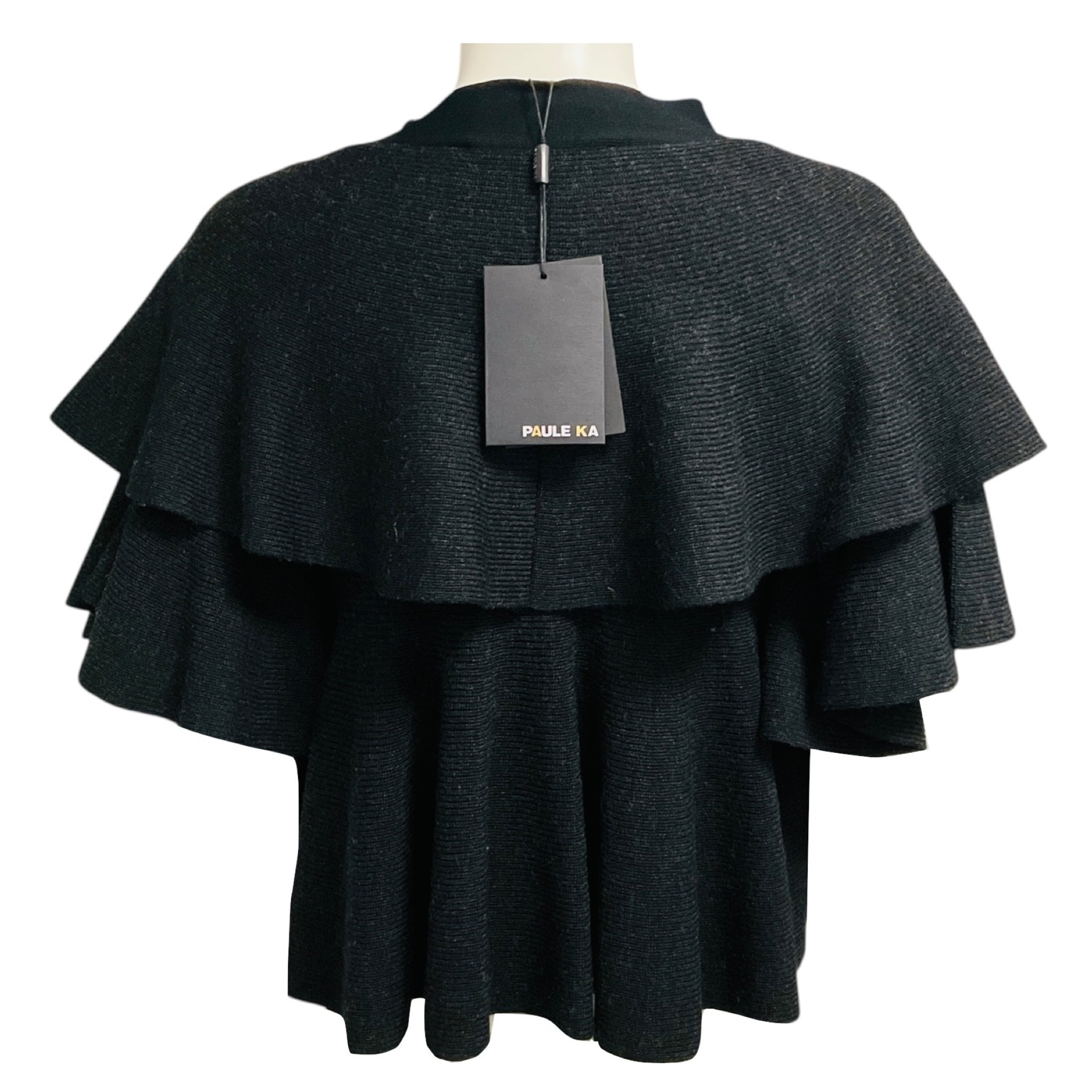 Paule Ka Charcoal Grey Cropped Wool Knit Cardigan Sweater