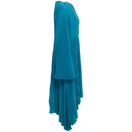 Balenciaga Turquoise Long Pleated Twist Dress