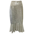 Load image into Gallery viewer, alice + olivia Silver Sequined Trumpet Midi Skirt

