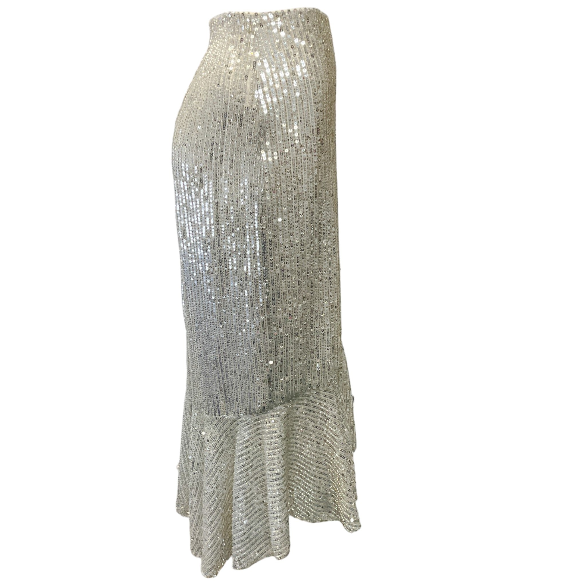 alice + olivia Silver Sequined Trumpet Midi Skirt