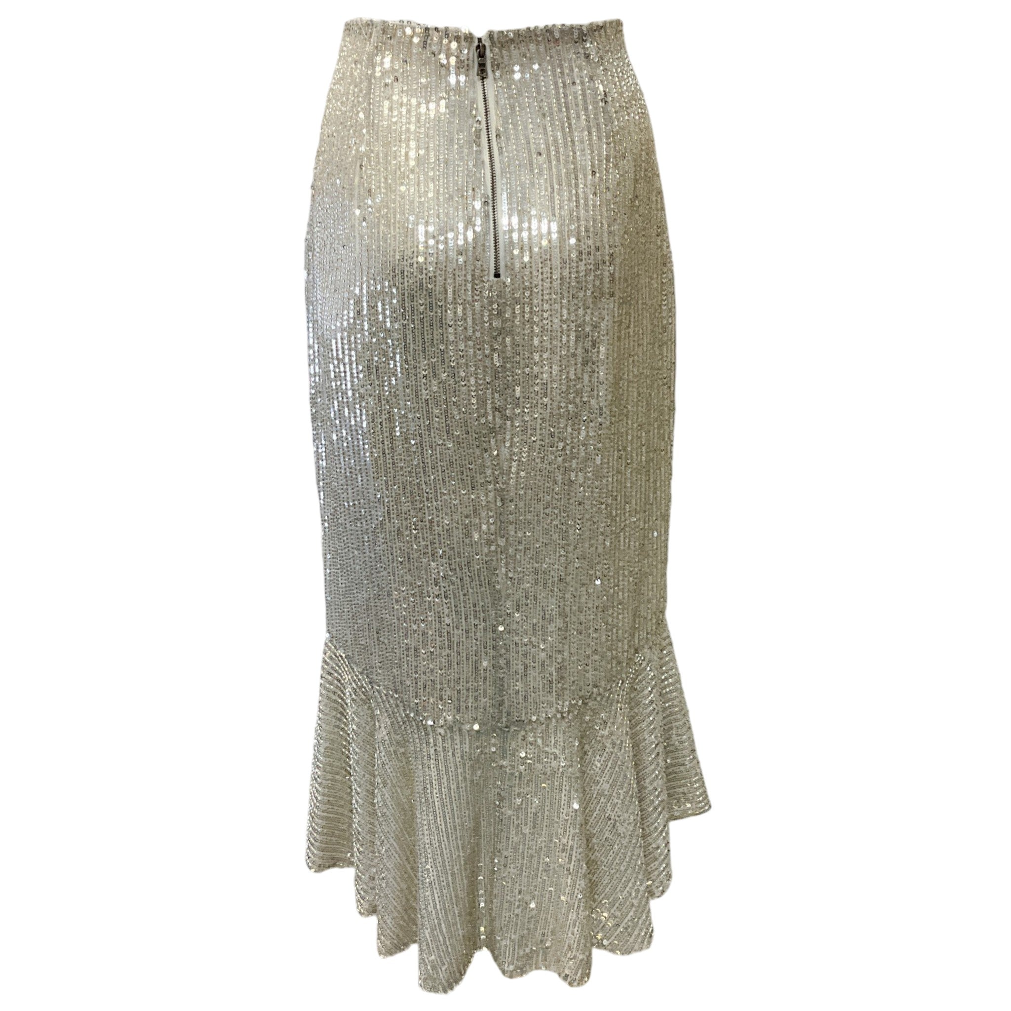 alice + olivia Silver Sequined Trumpet Midi Skirt