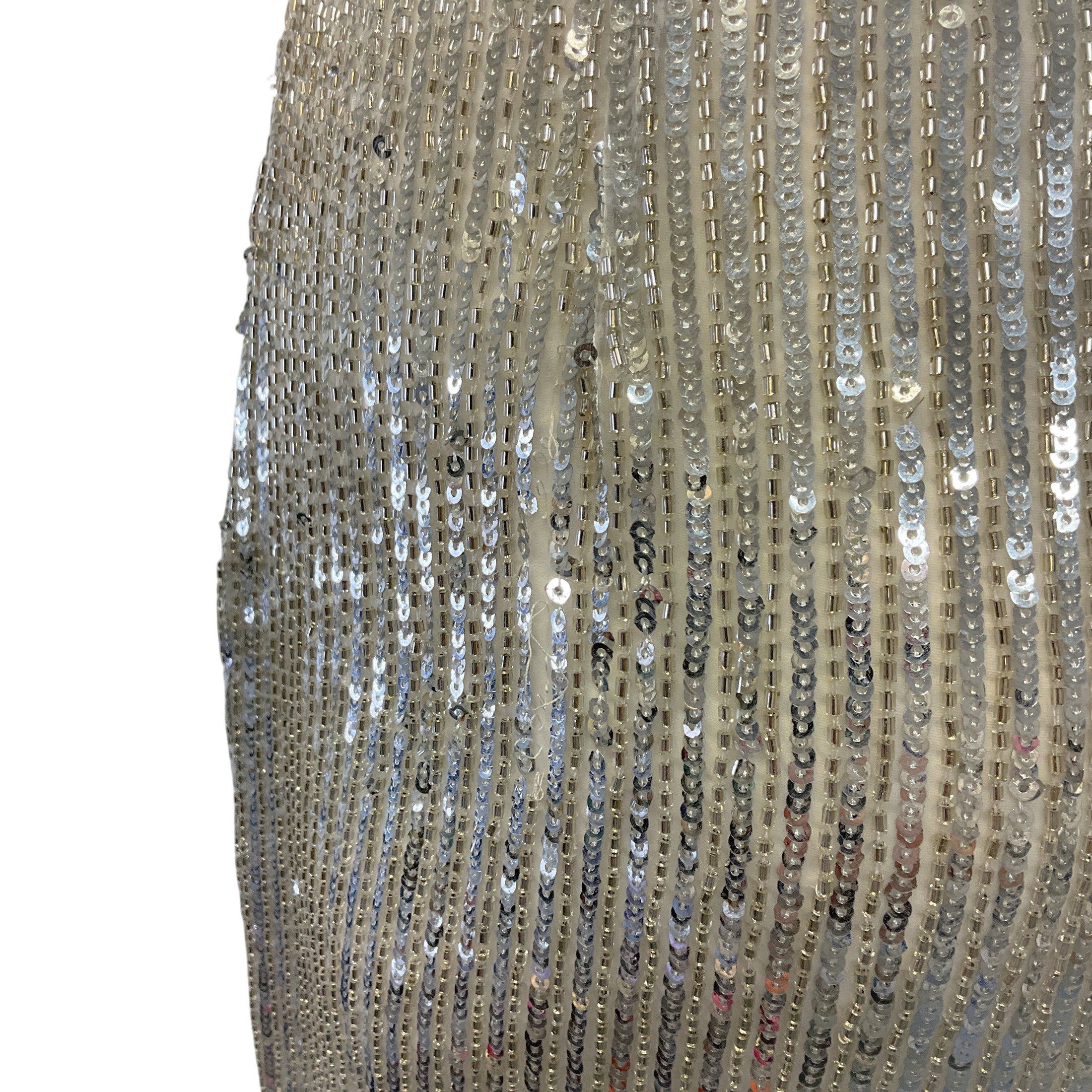 alice + olivia Silver Sequined Trumpet Midi Skirt