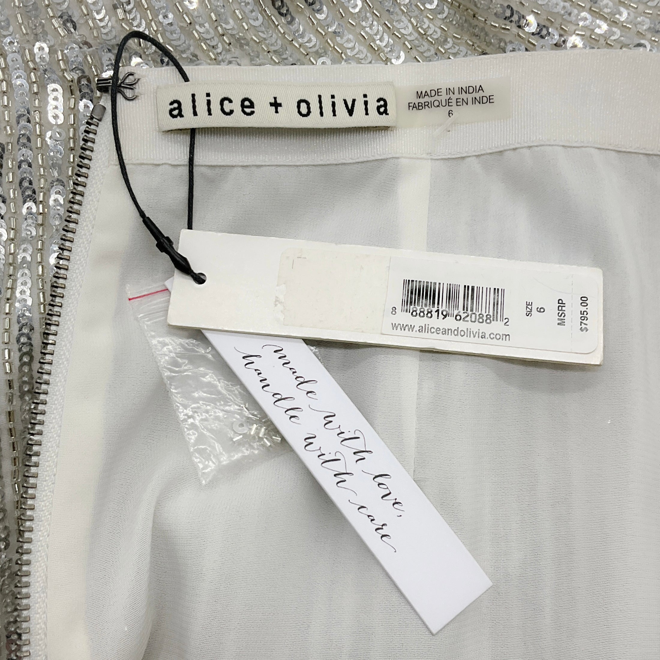 alice + olivia Silver Sequined Trumpet Midi Skirt