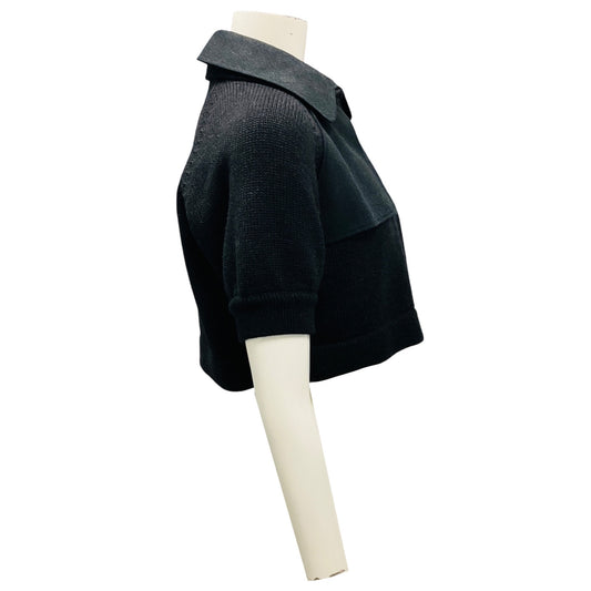 Akris Punto Charcoal Grey Cropped Short Sleeved Wool Knit Sweater