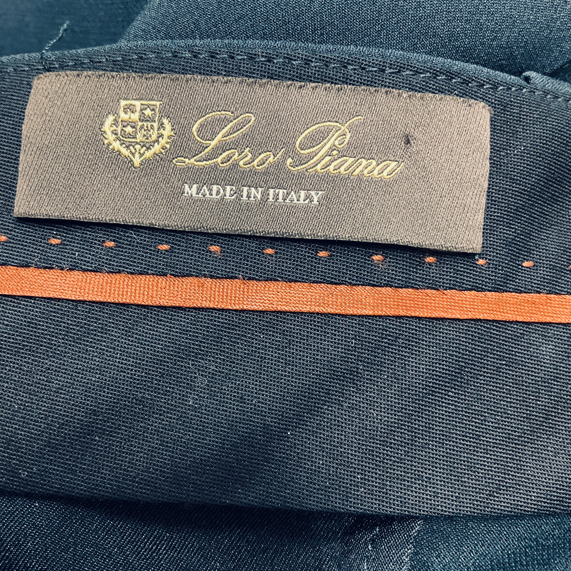Loro Piana Navy Blue Silk and Wool Trousers