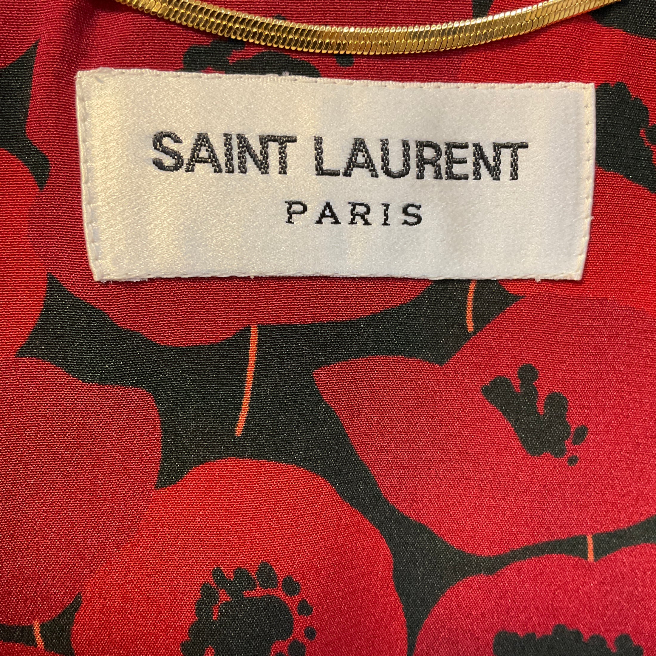 Saint Laurent Red / Black Printed Sleeveless Silk Wrap Mini Dress