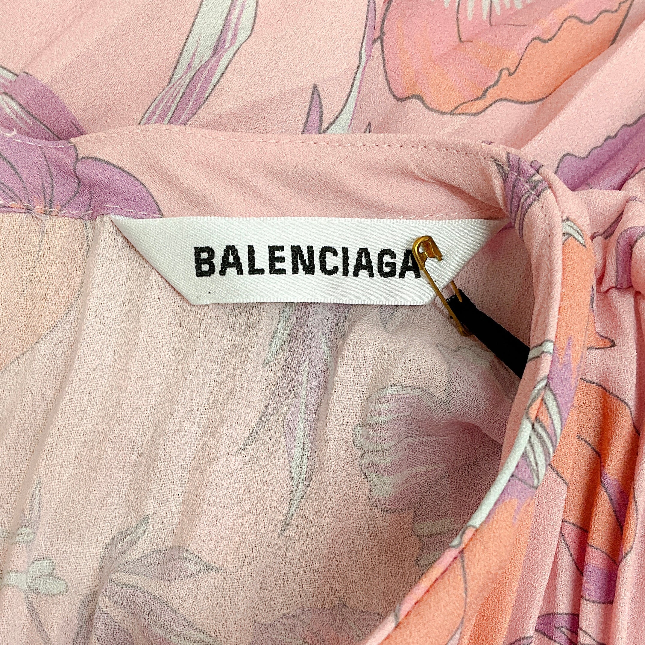 Balenciaga Pink Print Pleated Midi Dress