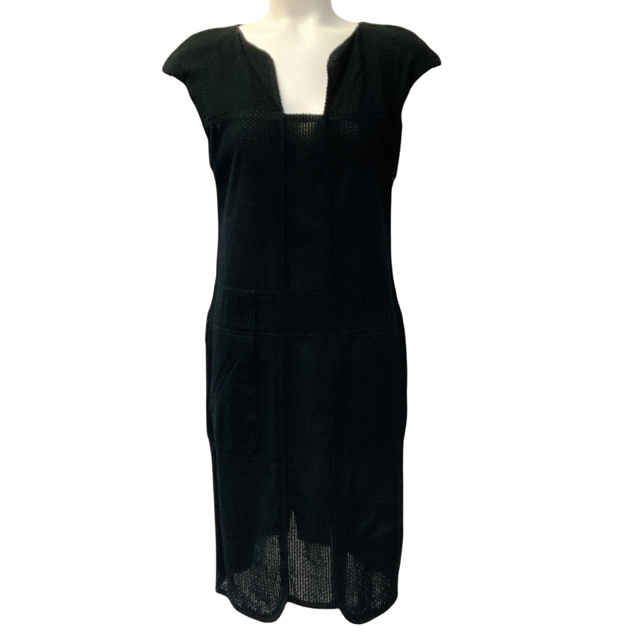 Chanel Black Cotton Textured Cap Sleeve Dress

