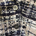 Load image into Gallery viewer, Chanel Navy Blue / Blush Pink Multi Sequined CC Logo Buttoned Silk Lined Cotton Tweed Blazer
