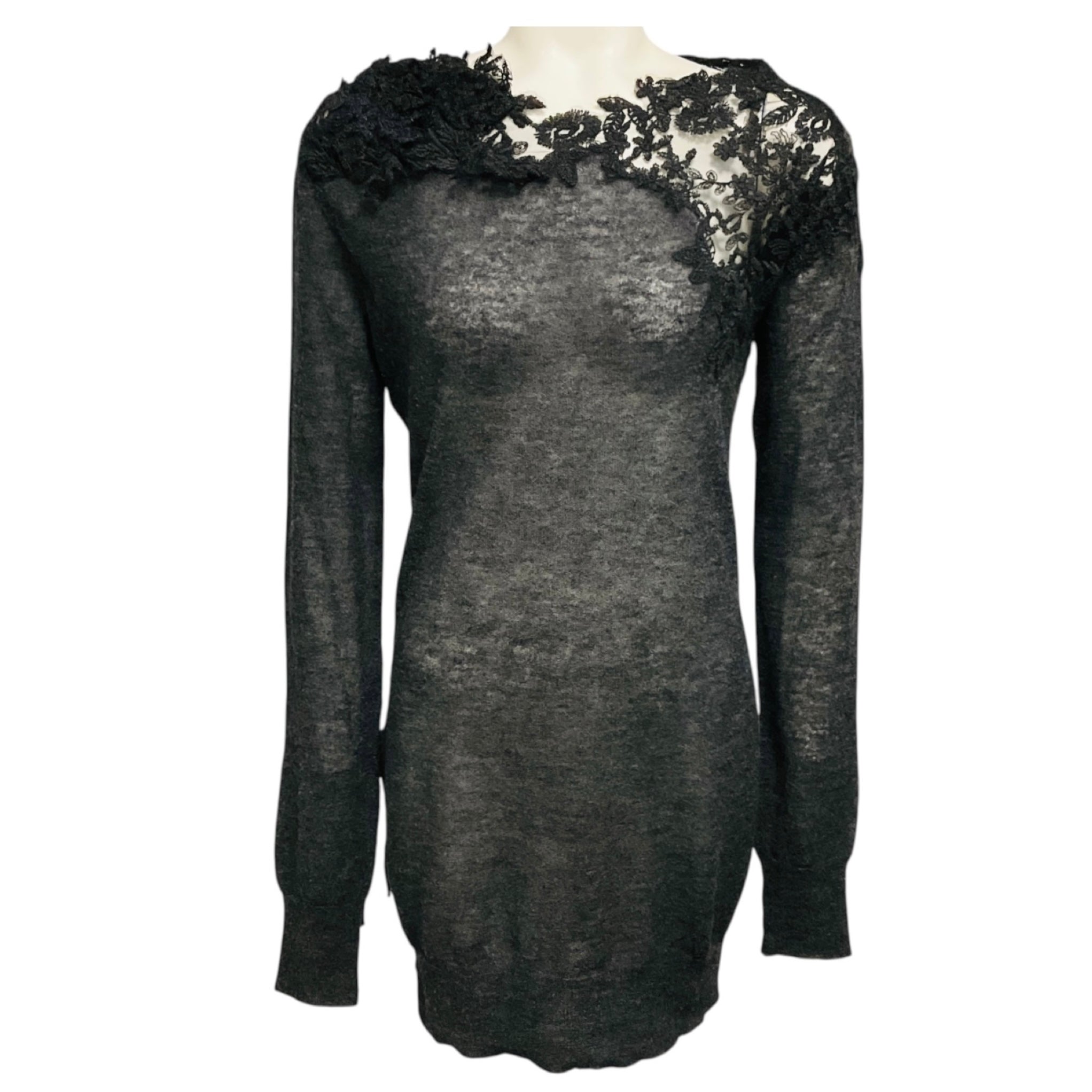 Ermanno Scervino Charcoal Grey Lace Trimmed Knit Sweater
