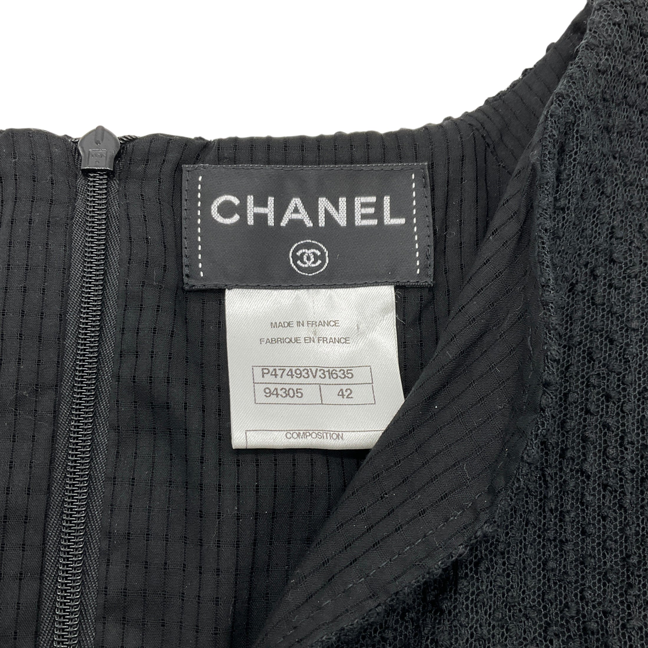 Chanel Black Cotton Textured Cap Sleeve Dress