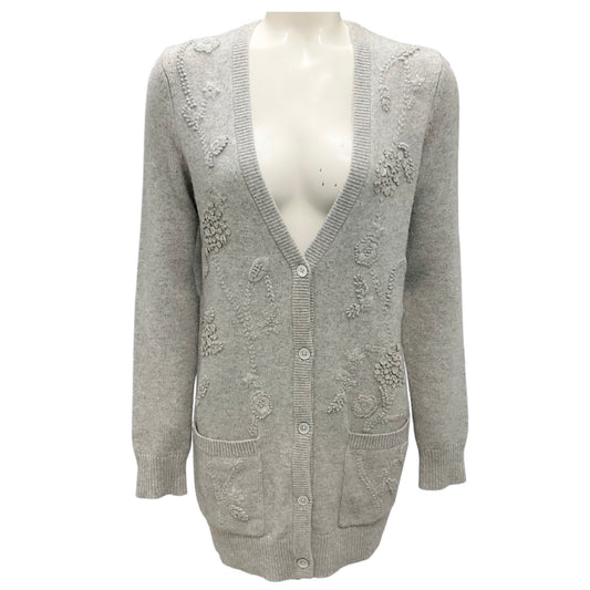 Michael Kors Grey Pearl Melange Cashmere Knit Cardigan Sweater