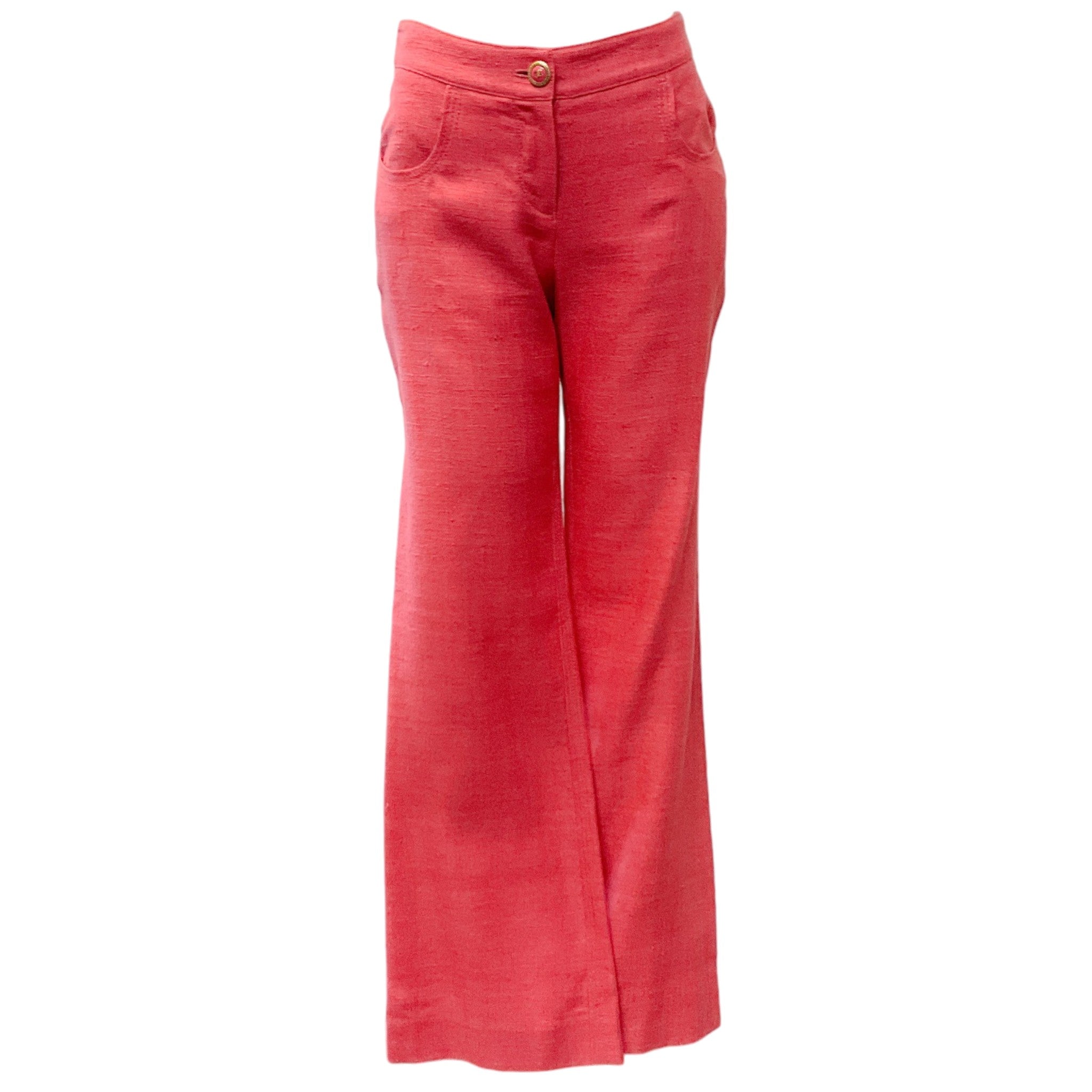 Chanel Coral Silk Low Rise Pants
