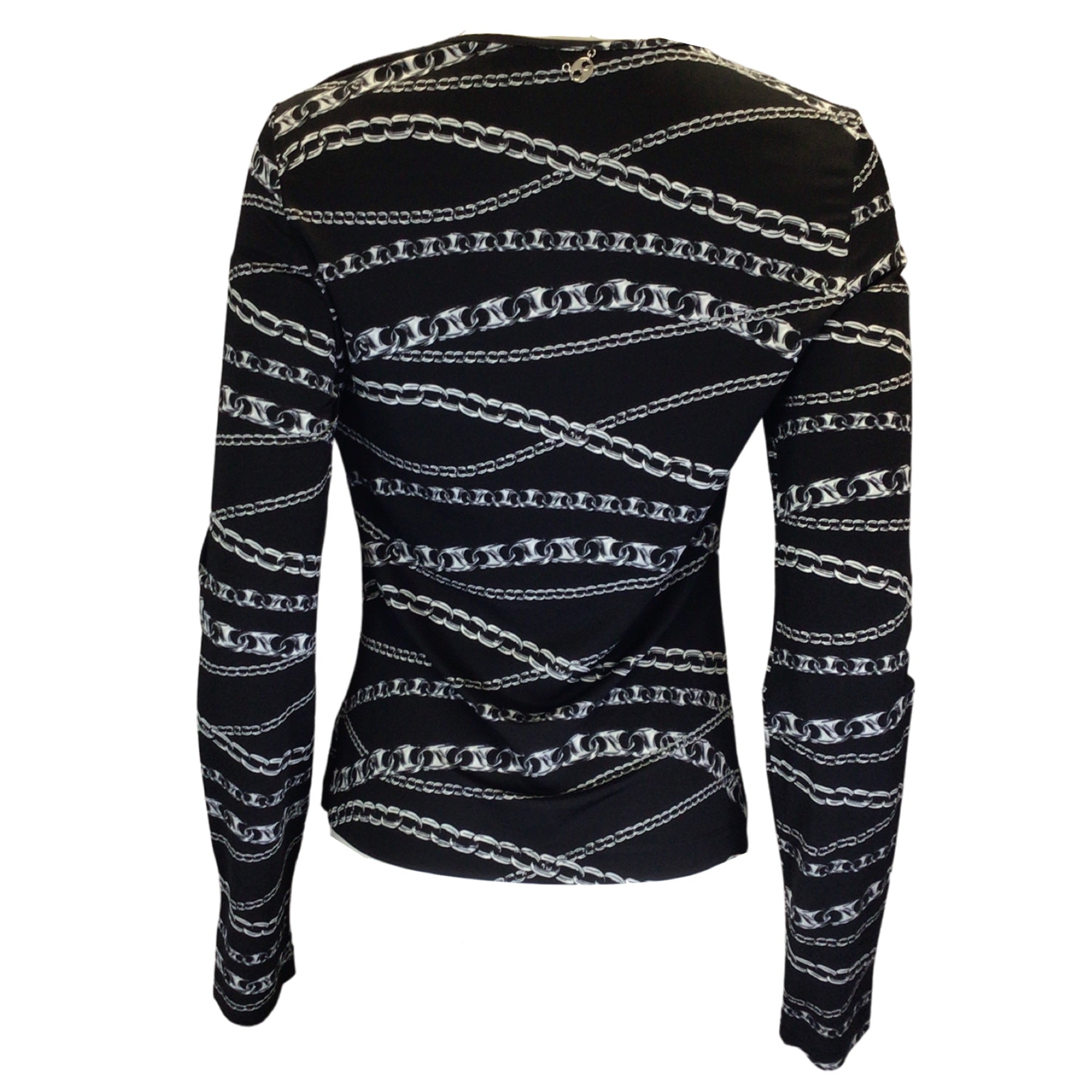 Paco Rabanne Black / Silver Chain Print Long Sleeved Stretch Jersey Top