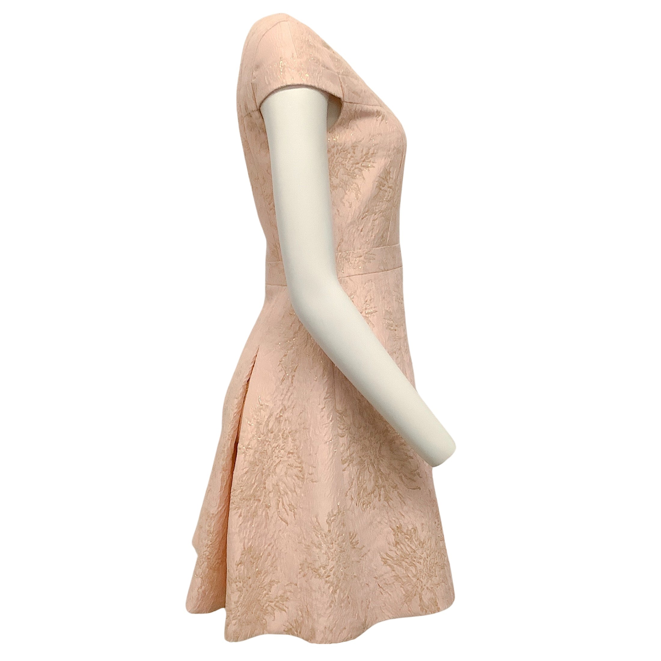 Paule Ka Pink / Gold Embroidered Jacquard Cap Sleeve Dress