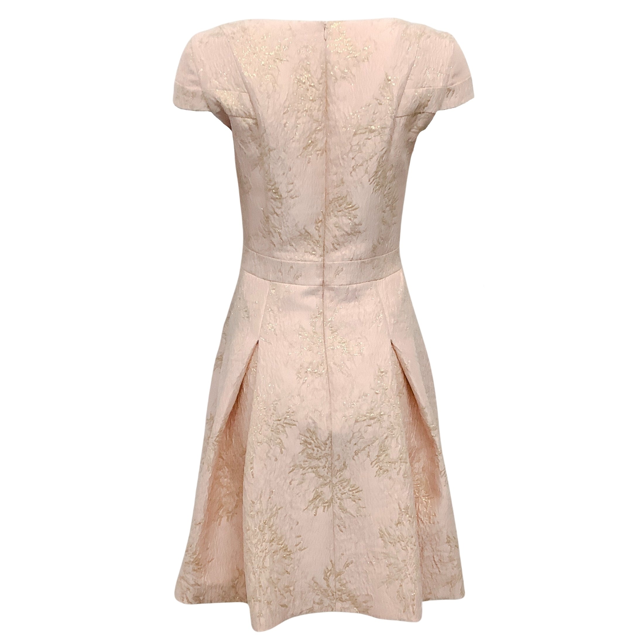 Paule Ka Pink / Gold Embroidered Jacquard Cap Sleeve Dress