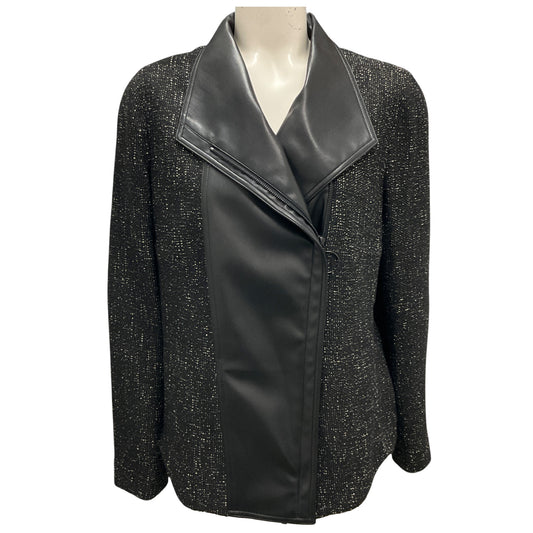 Akris Punto Black / Cashew Tweed and Faux Leather Jacket