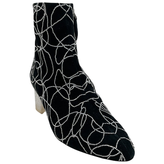 Alaia Black Suede Booties with Crystals and Clear Heel
